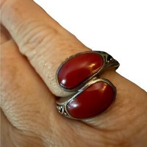 Sterling Silver 925 Thailand Red Coral Wrap Ring – Size 7